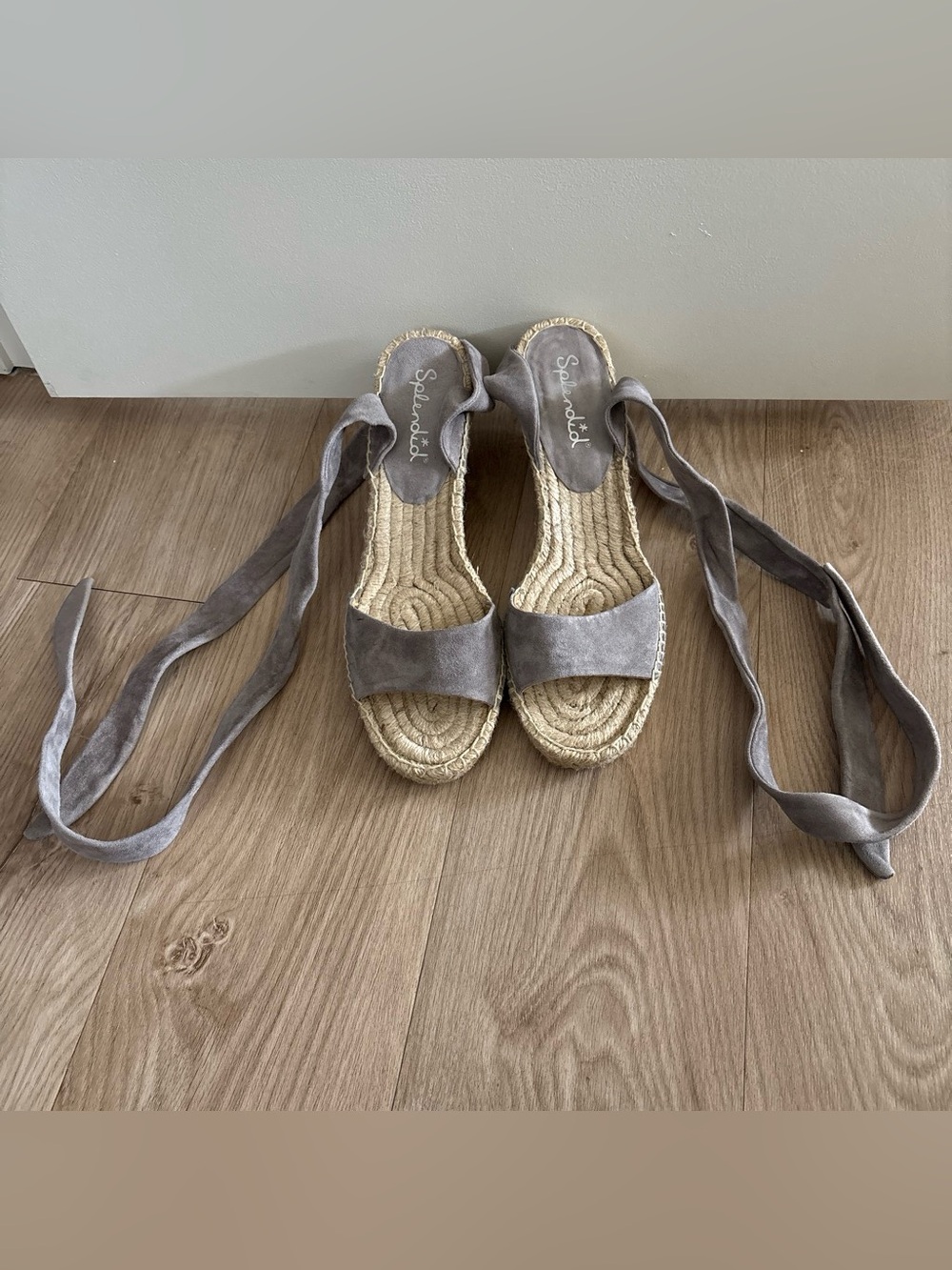 Splendid Gray Suede Lace-Up Espadrille Wedges